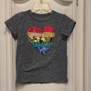 J.Crew Crewcuts Gray Tee with Rainbow flip Sequins Heart